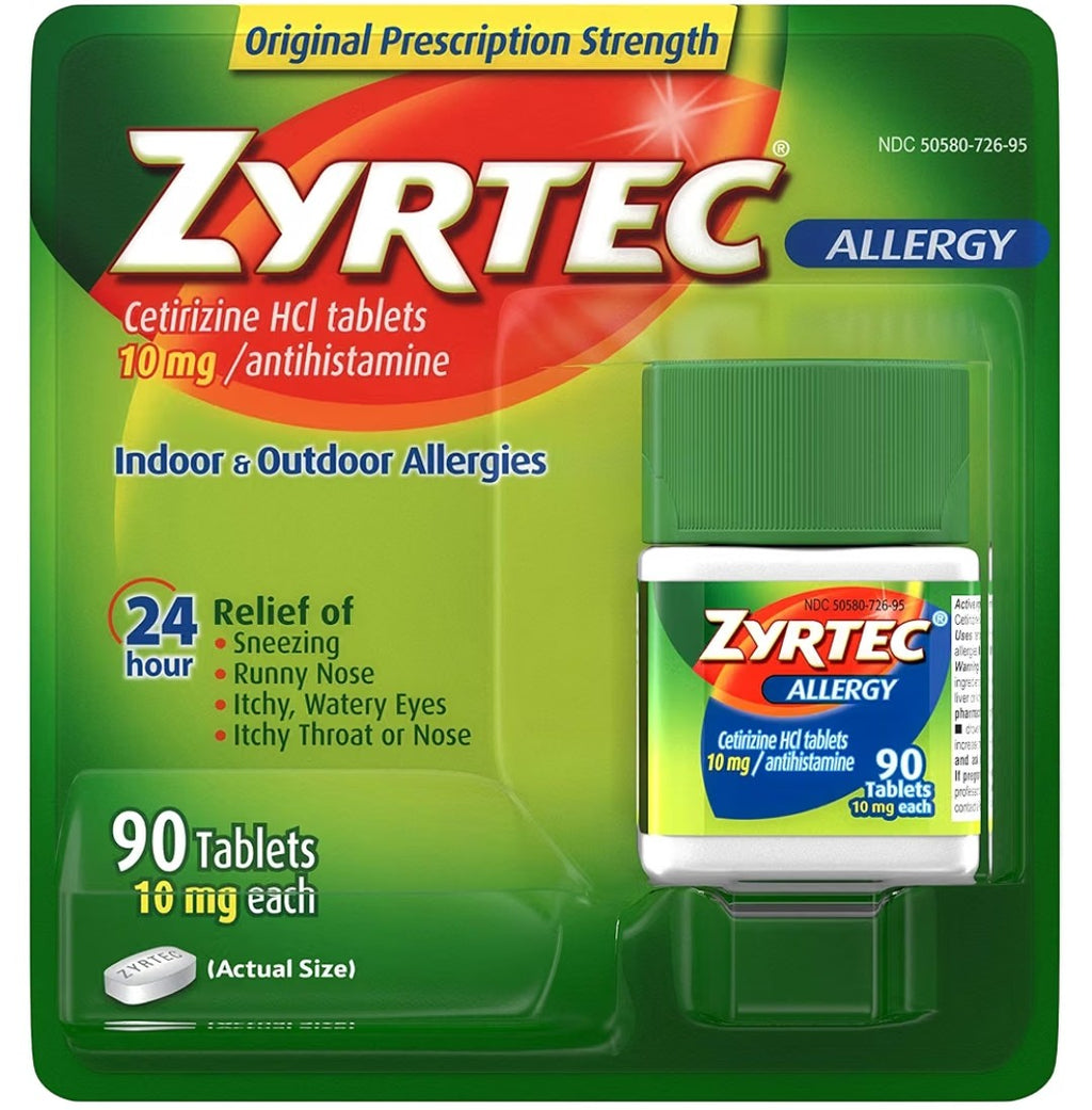 Zurtec 24 Hour Allergy Relief, 10mg (90 Tablets)