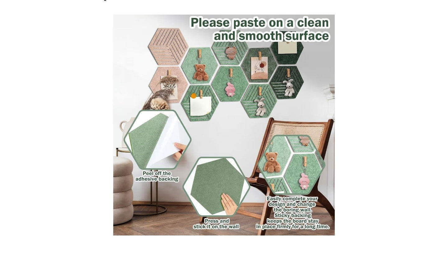Zhehao Sage Green 15 Pack 12'' Large Hexagon Cork Bulletin Board Tiles.