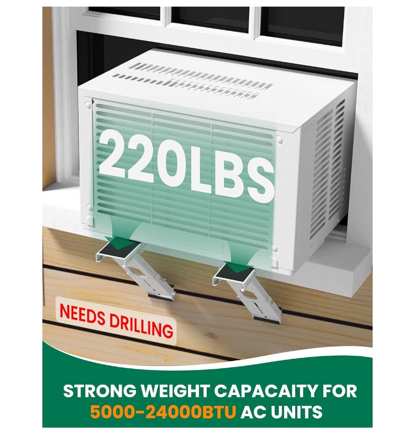 Window Air Conditioner Support Bracket: Heavy Duty Window AC Bracket with 2 Arms.