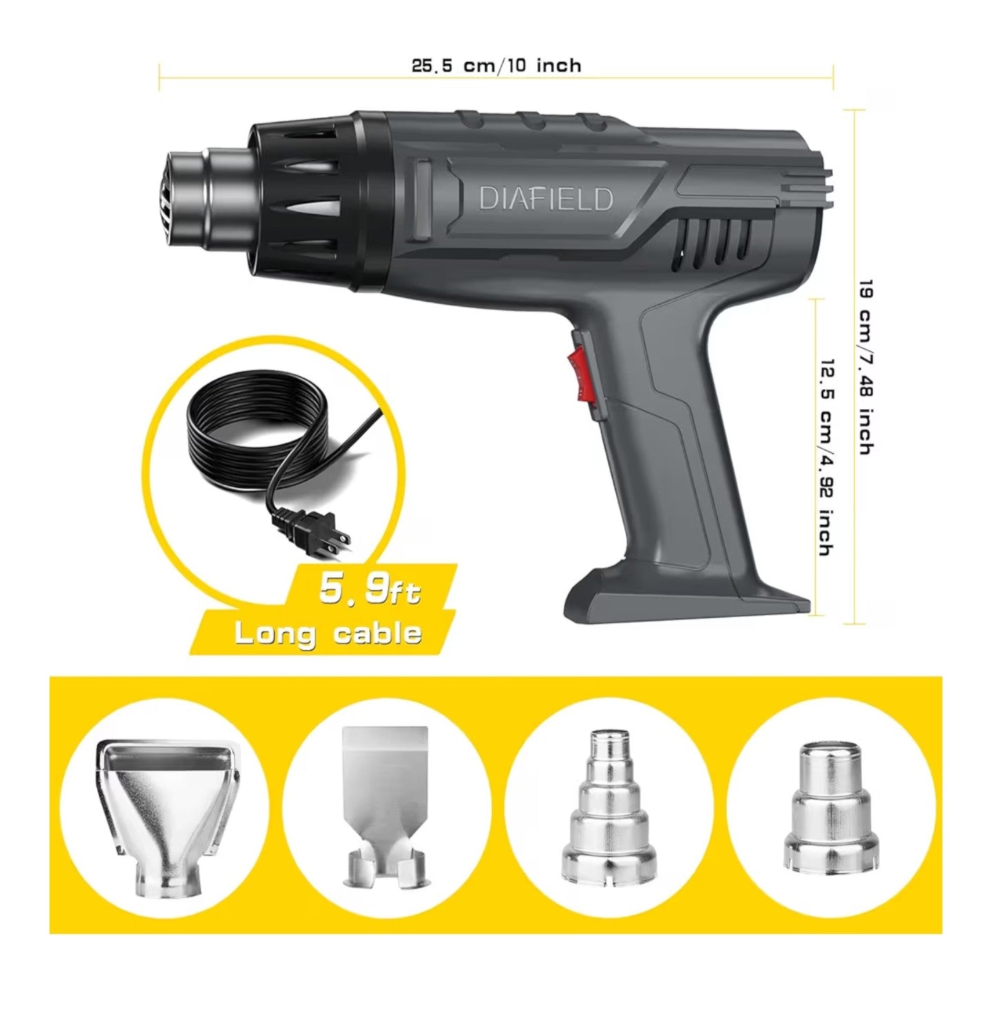 DIAFIELD 1850W Heat Gun, Dual Temperature Settings