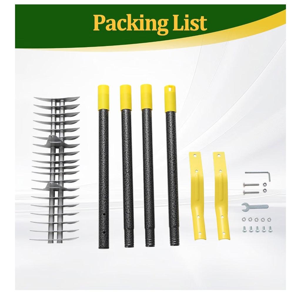 19-Tine Cold-Pressed Steel Dethatcher Rake - 72 inch Adjustable Handle.