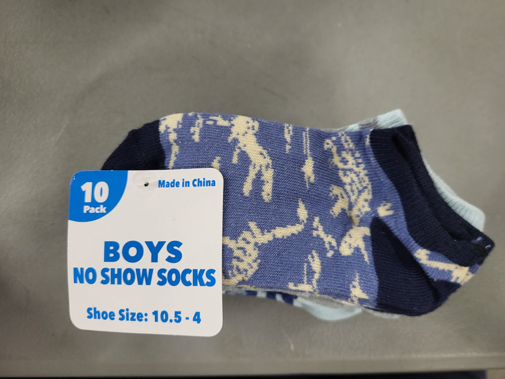 Boys No Show Socks, 10 pack (Shoe Size 10.5-4)
