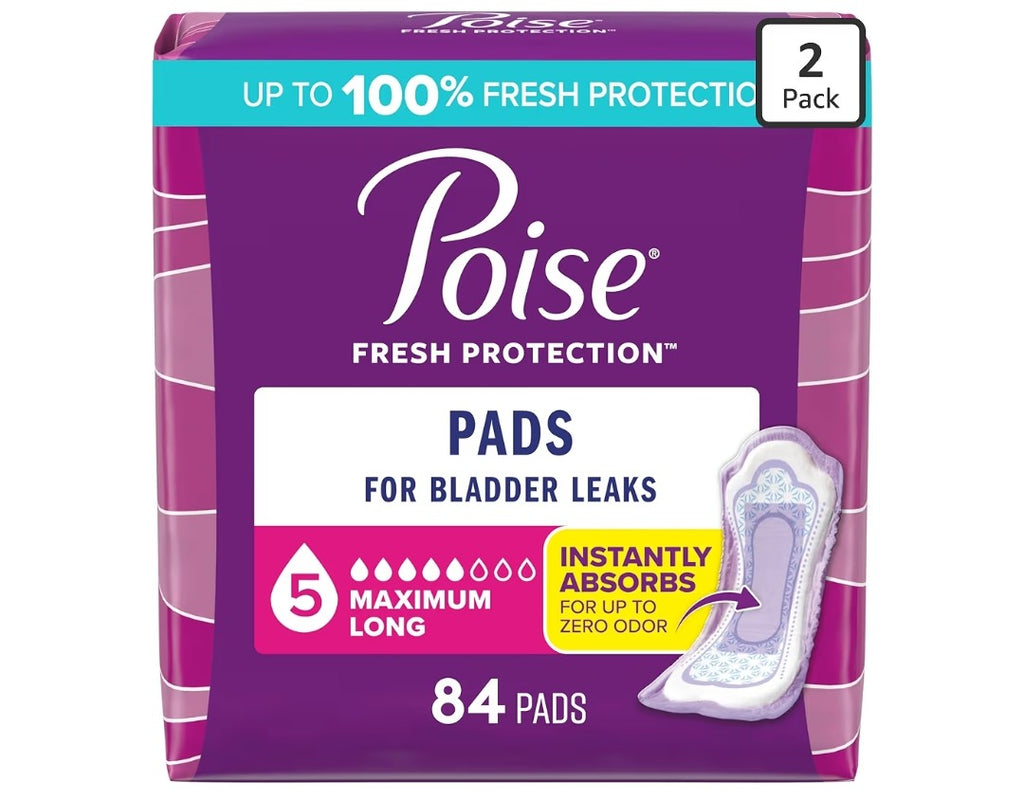 Poise Incontinence & Postpartum Pads, 5 Drop Maximum Absorbency, 84 Count