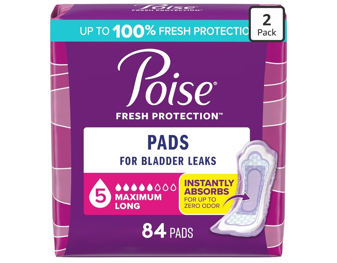 Poise Incontinence & Postpartum Pads, 5 Drop Maximum Absorbency, 84 Count