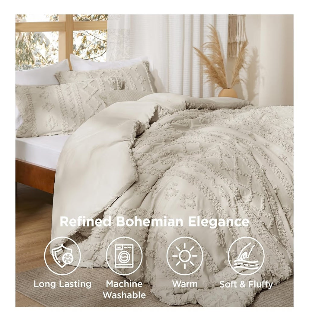 Bedsure Tufted Boho Comforter Queen Size Set 3pcs
