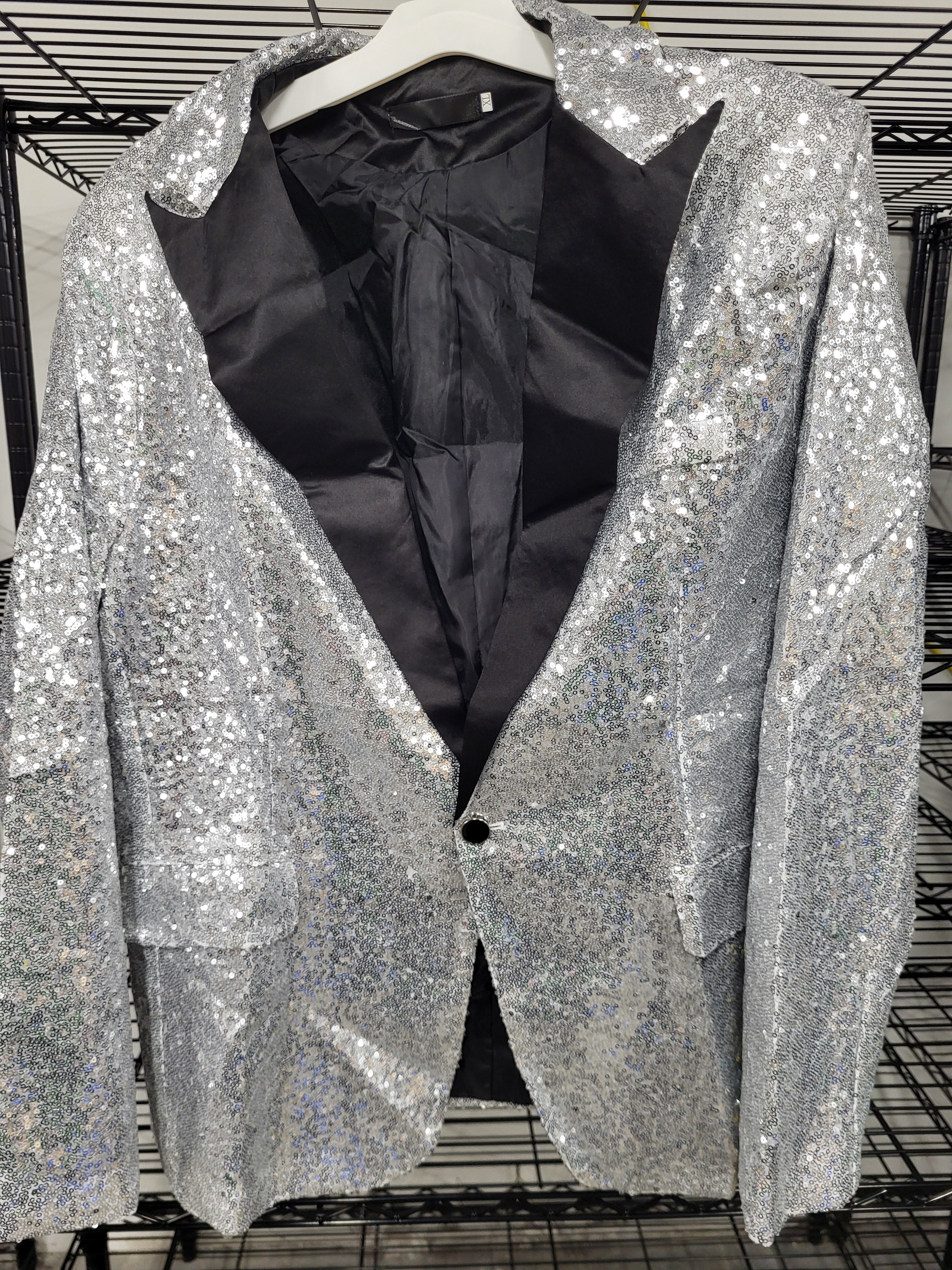 Silver Sequin Suit Jacket (XL)