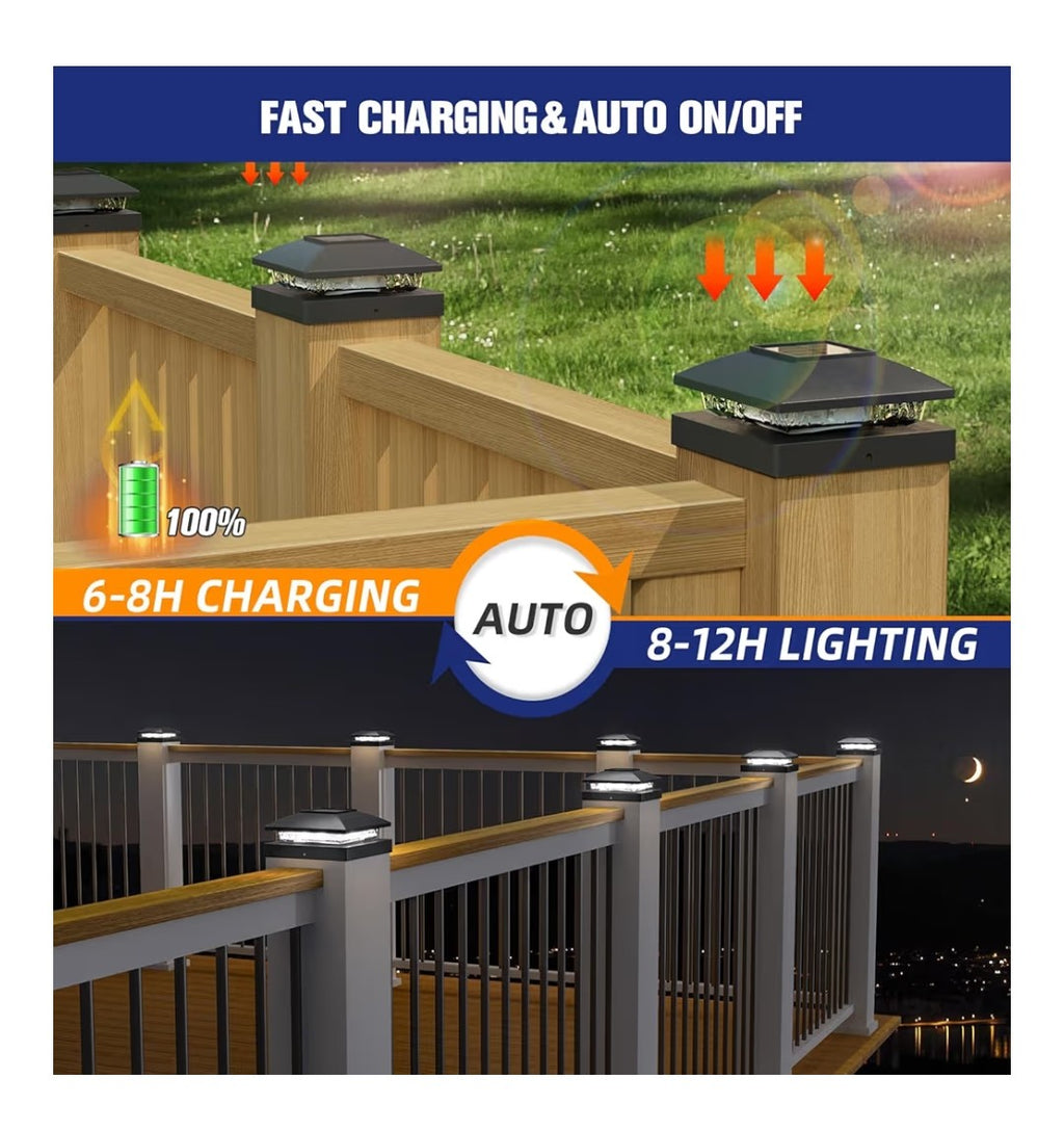 Solar Post Cap Lights for 4x4 Posts 8 pack (Black)