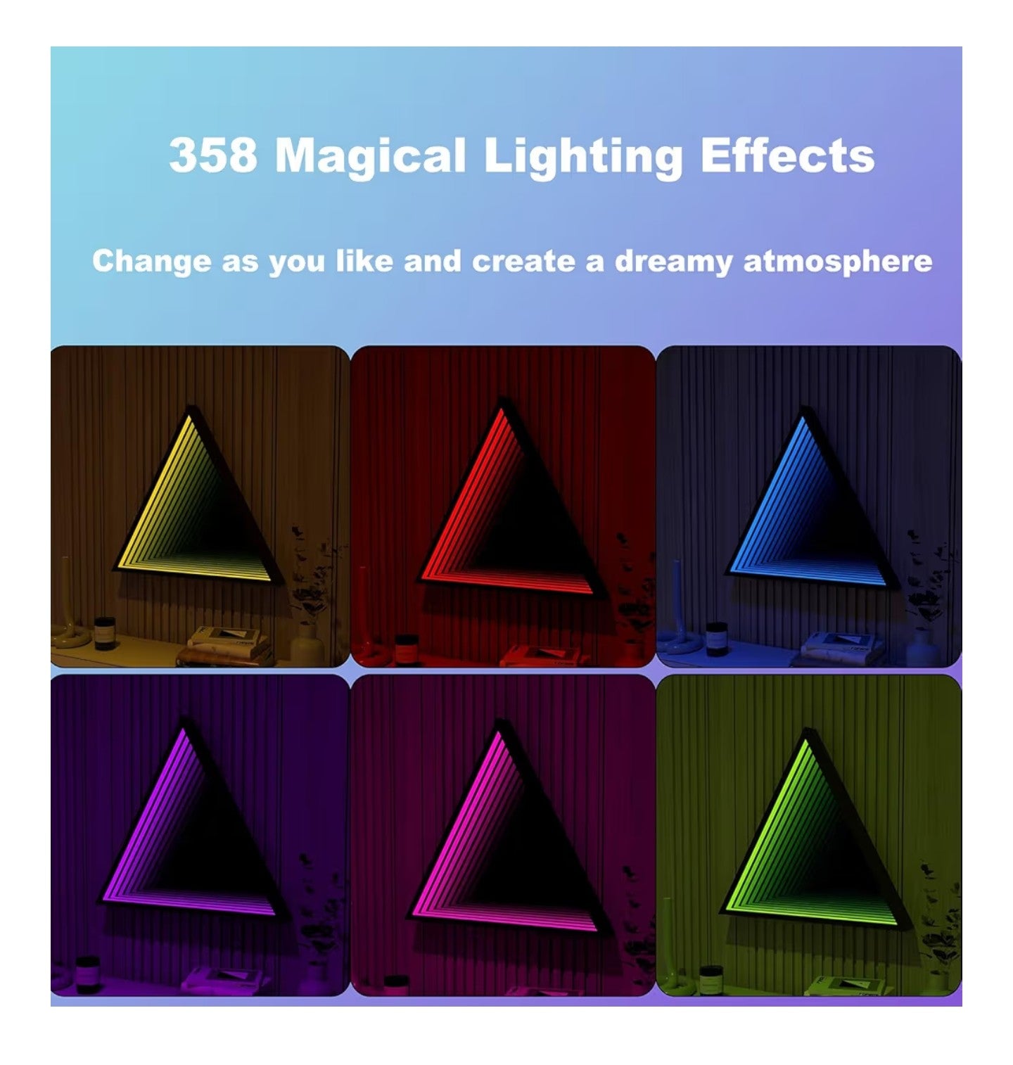 3D Infinity Mirror Light, 12" Triangle LED Tunnel Wall Light with 358 LEDs