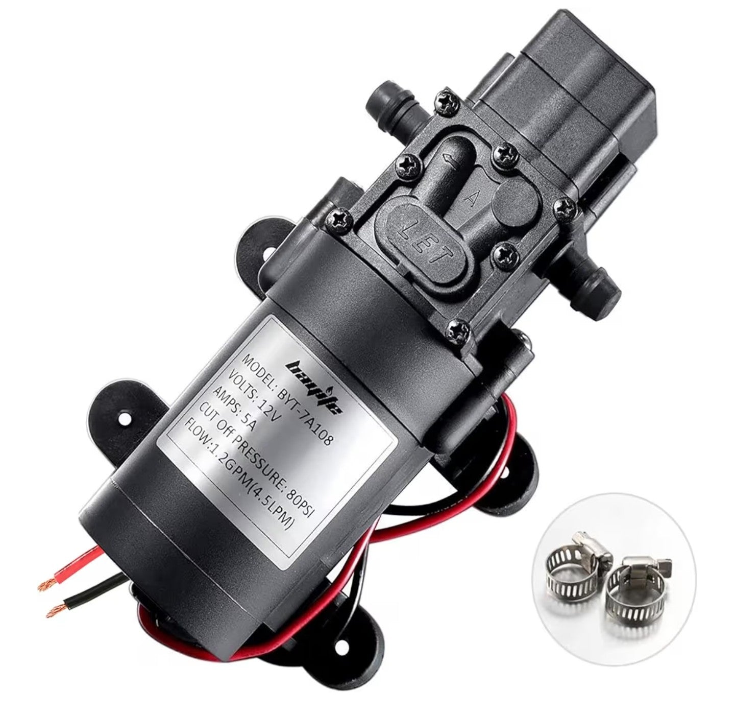 12V DC Water Transfer Pump with 2 Hose Clamps.