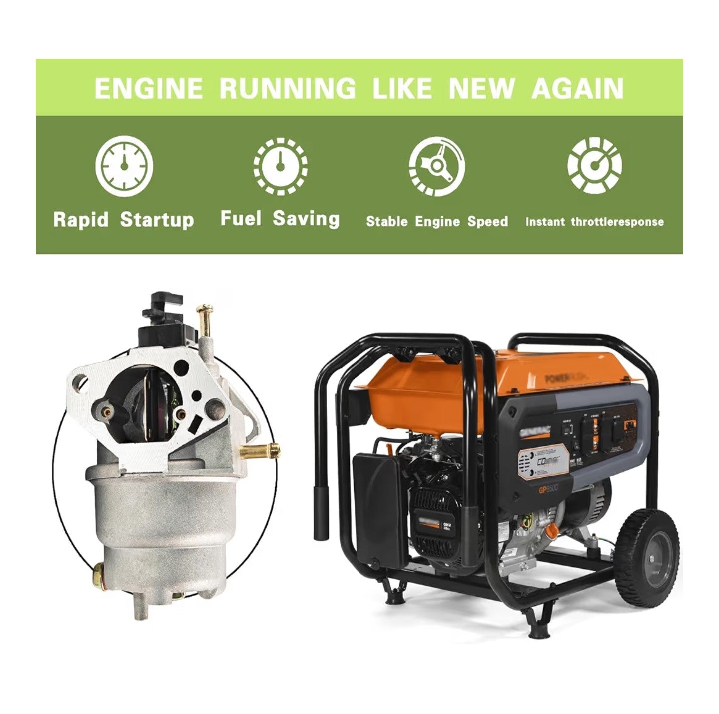 0J58620157 Carburetor for Generac GP5000 GP5500 GP6500 GP6500E GP7500E 5KW 5.5KW 6.5KW 389cc 8125W 188F 190F Portable Generator 0G8442A111 Carb, with Air Filter Tune Up Kit