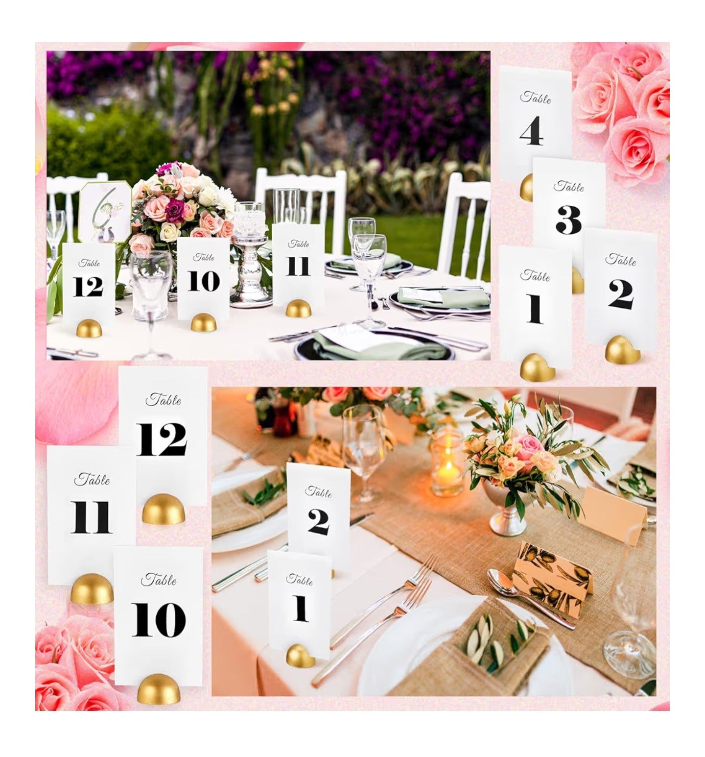 20 Pieces Round Table Number Cards Stands Modern Cursive