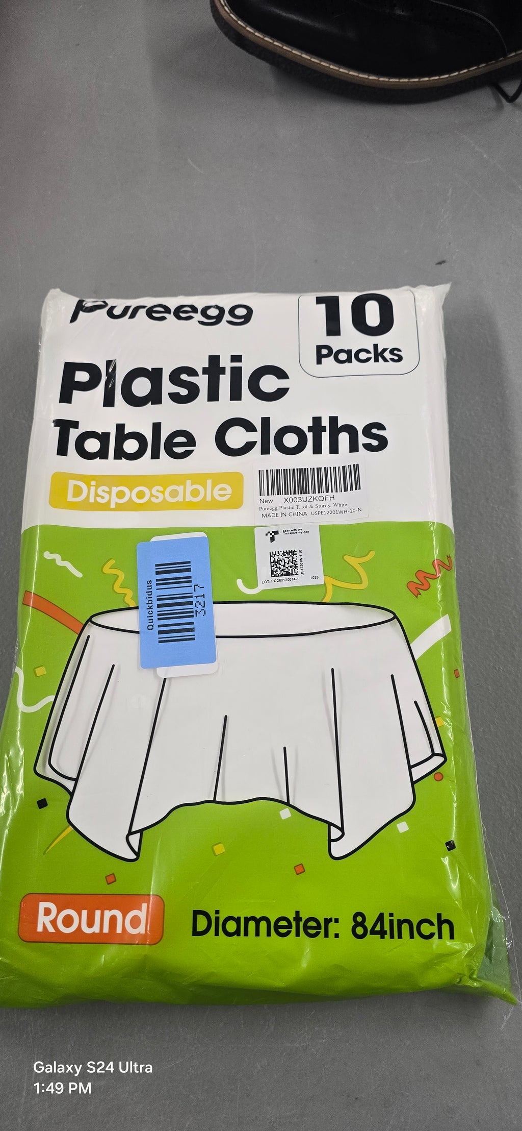 Pureegg Plastic Table Cloth Disposable 10 Pack, 84'' Round Table Cloths.