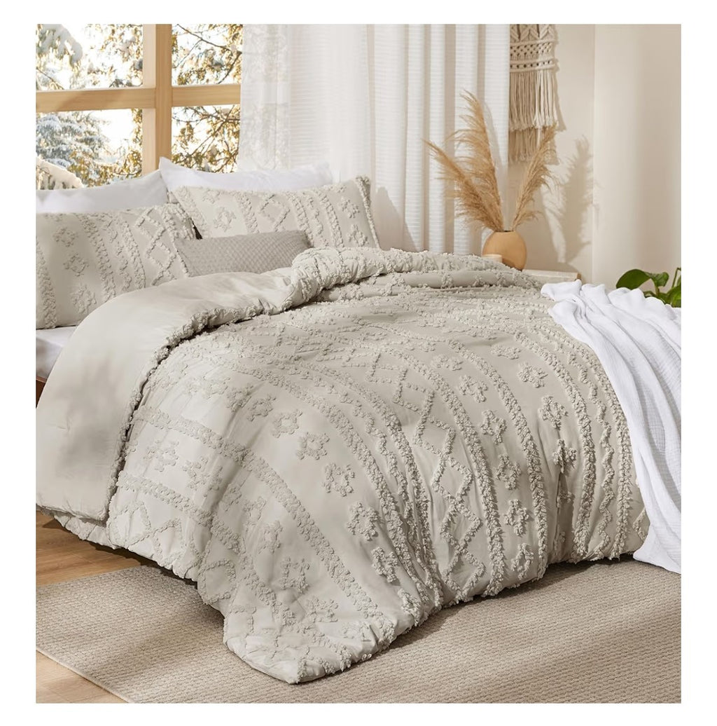 Bedsure Tufted Boho Comforter Queen Size Set 3pcs