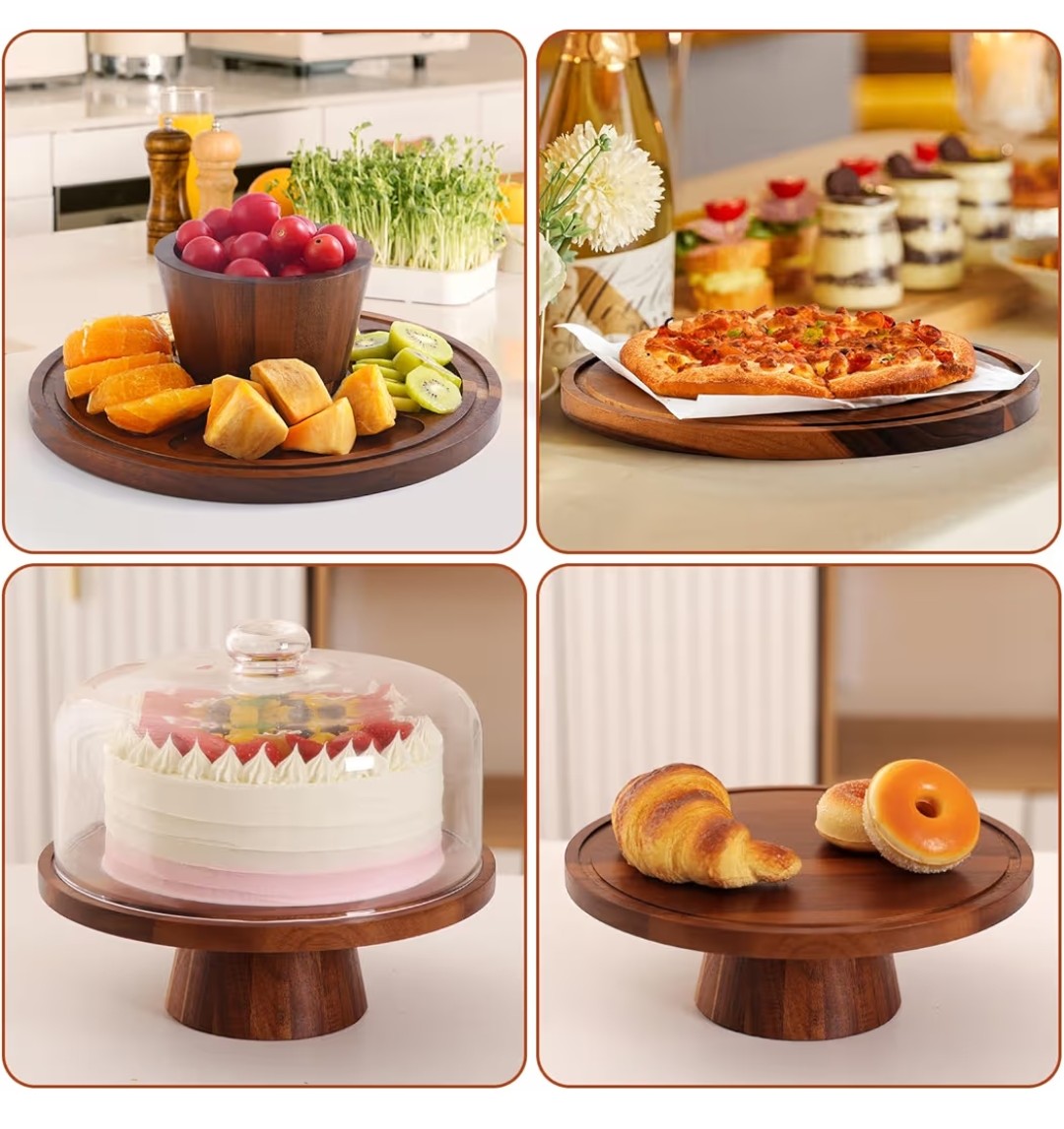 Wood Cake Stand with Glass Lid