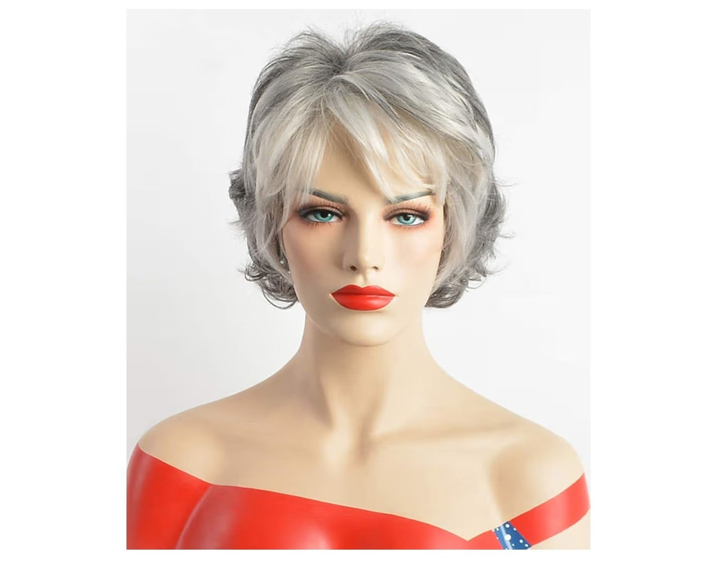 SEVENCOLORS Short Grey Wigs for White Women Layered Mixed .