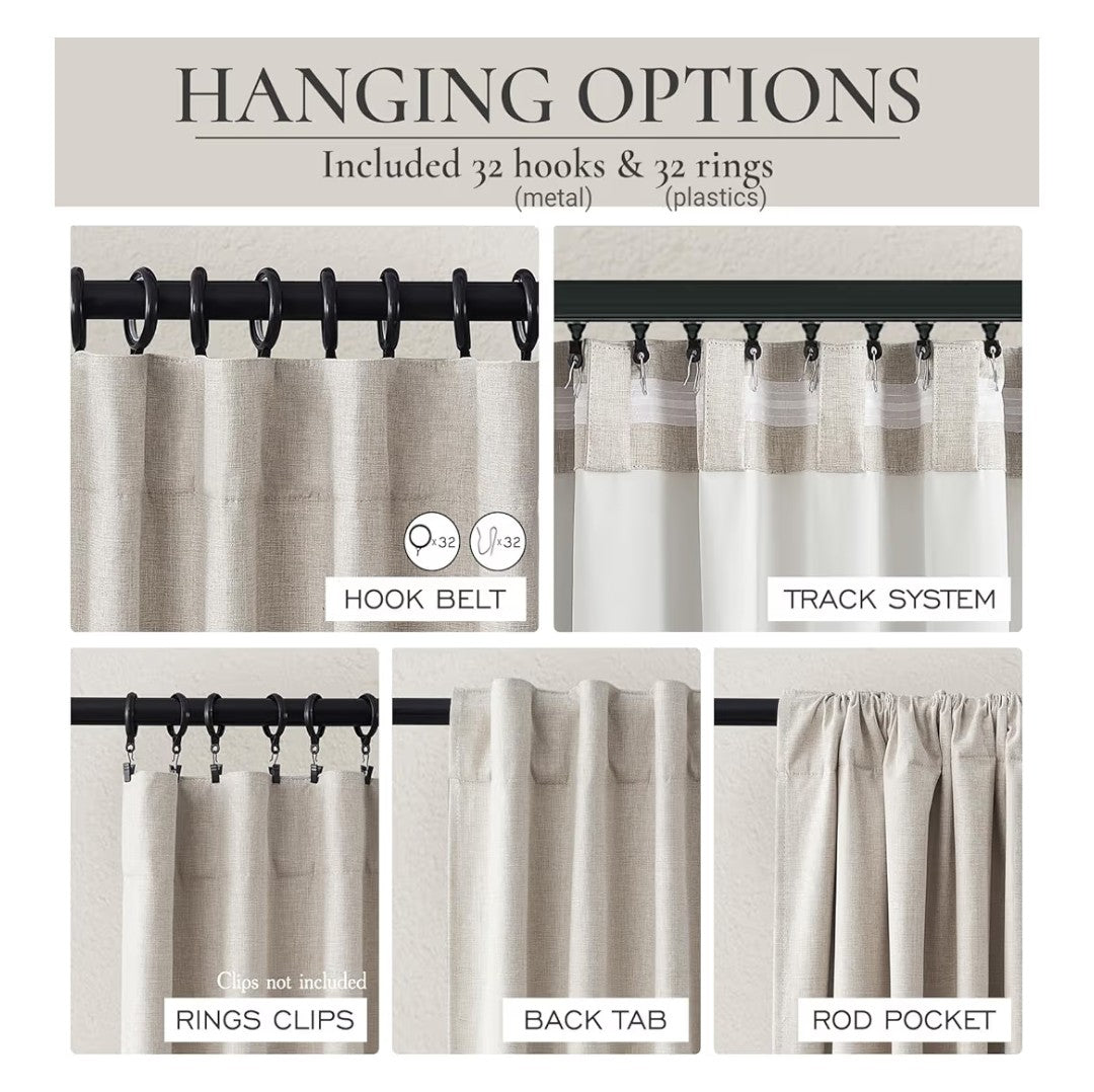QJMYDECO Blackout Curtains 84in 2 Panels (Natural Linen)