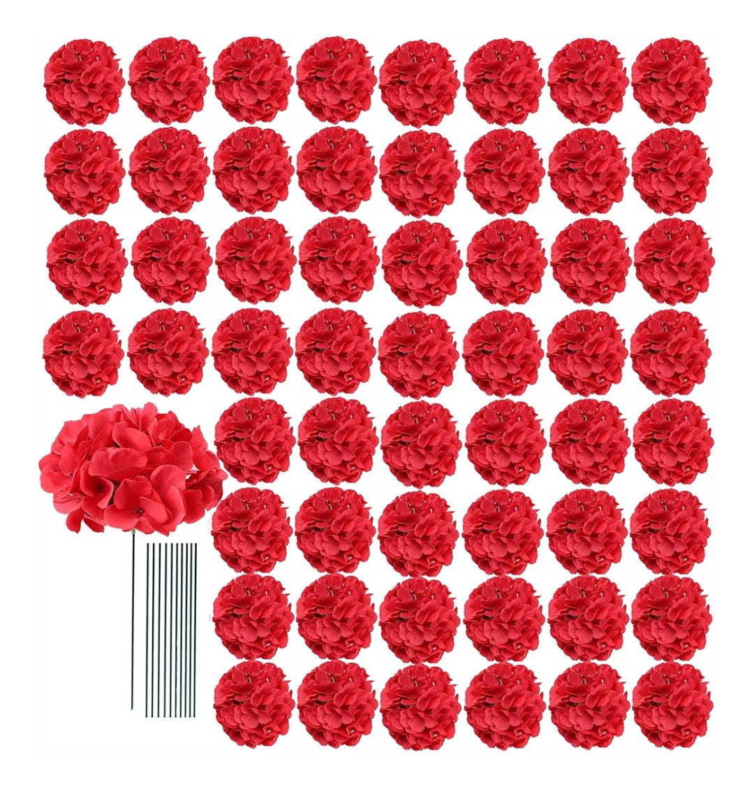 Avivioh Artificial Flowers Red Hydrangea 65pcs