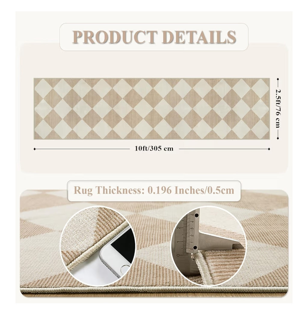 Beeiva Checkered Print Long Hallway Runner Rug Non Slip.