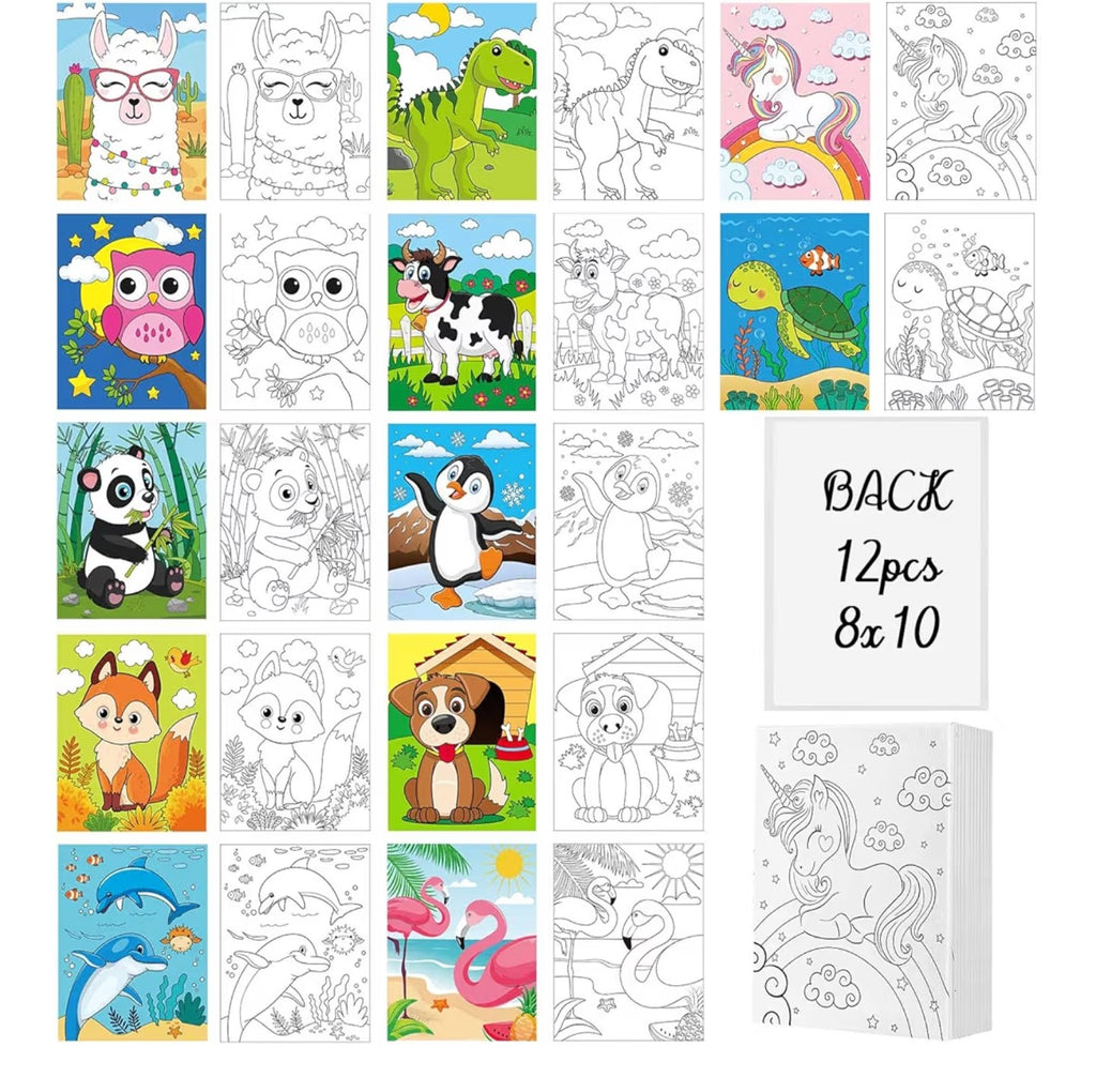 Ctosree 12 Pcs Pre Drawn Canvas for Painting for Kids 8" x 10"