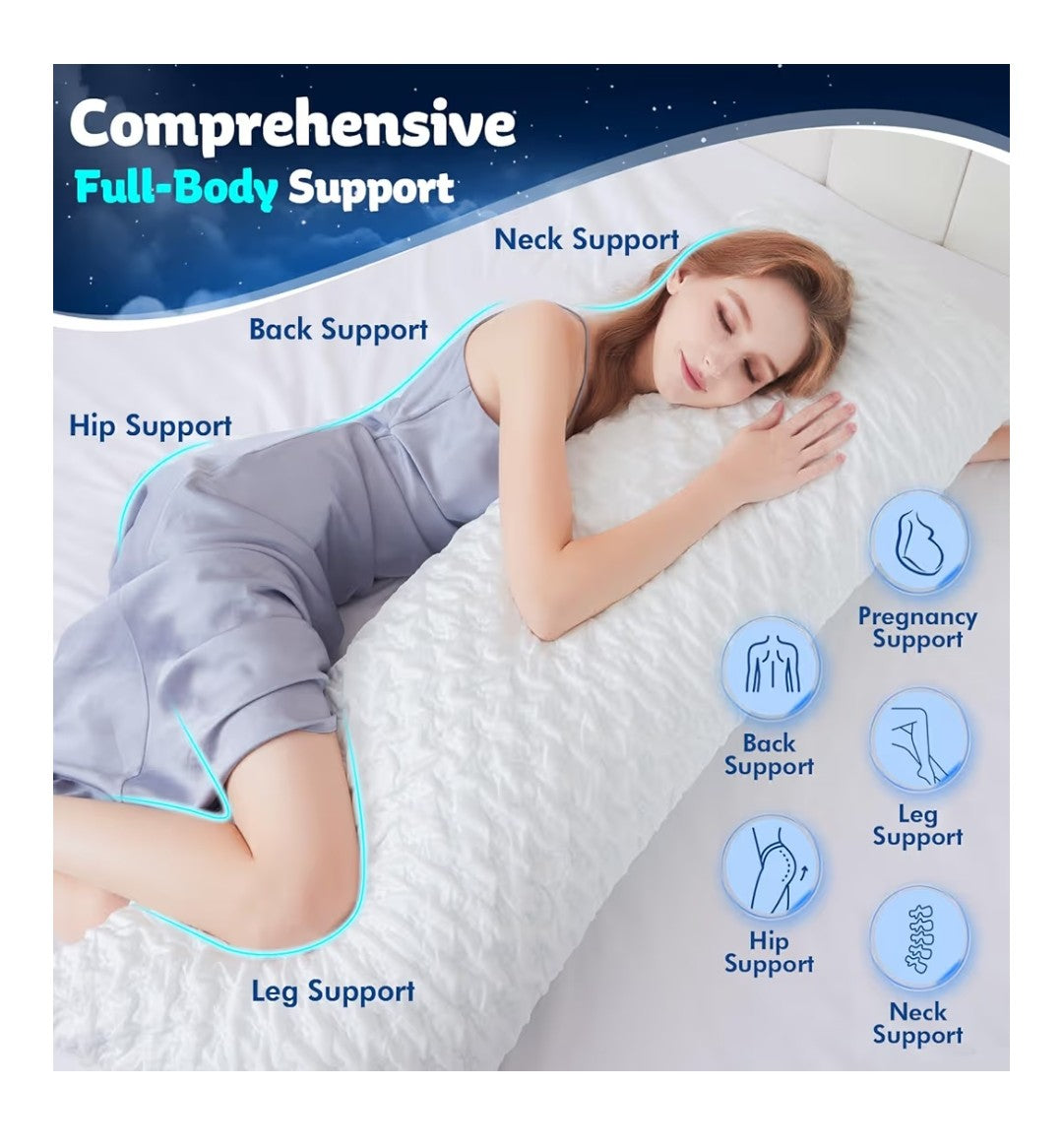 Body Pillow, Two Sided: Comfort and Cooling