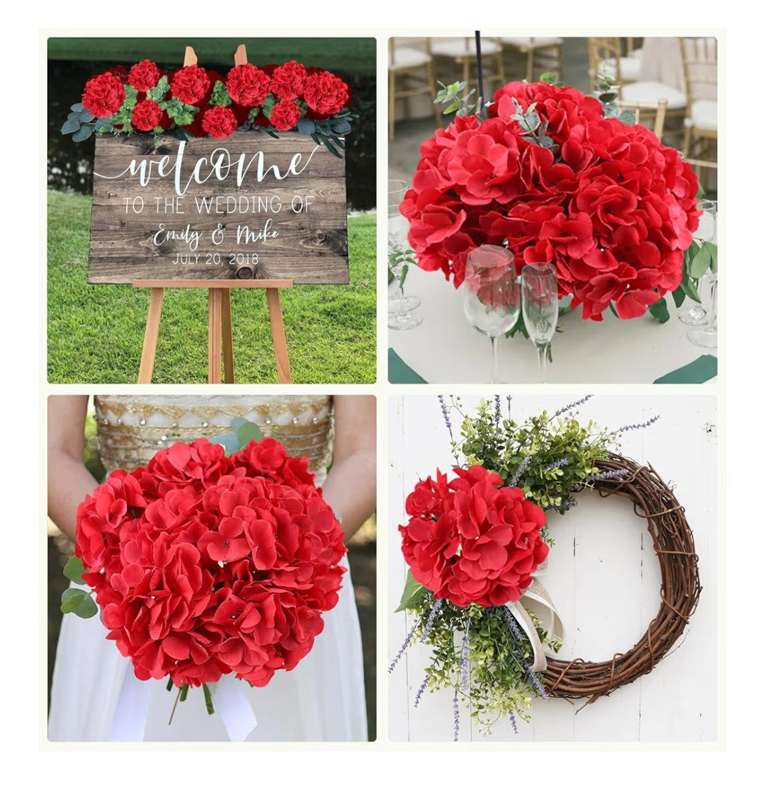 Avivioh Artificial Flowers Red Hydrangea 65pcs