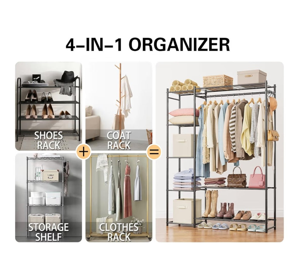 Wardrobe Closet, Portable Clothes Rack 4-Tiers