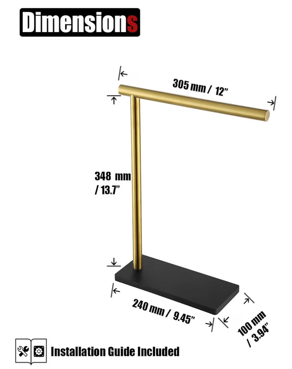 JQK Hand Towel Holder Stand Brushed Gold