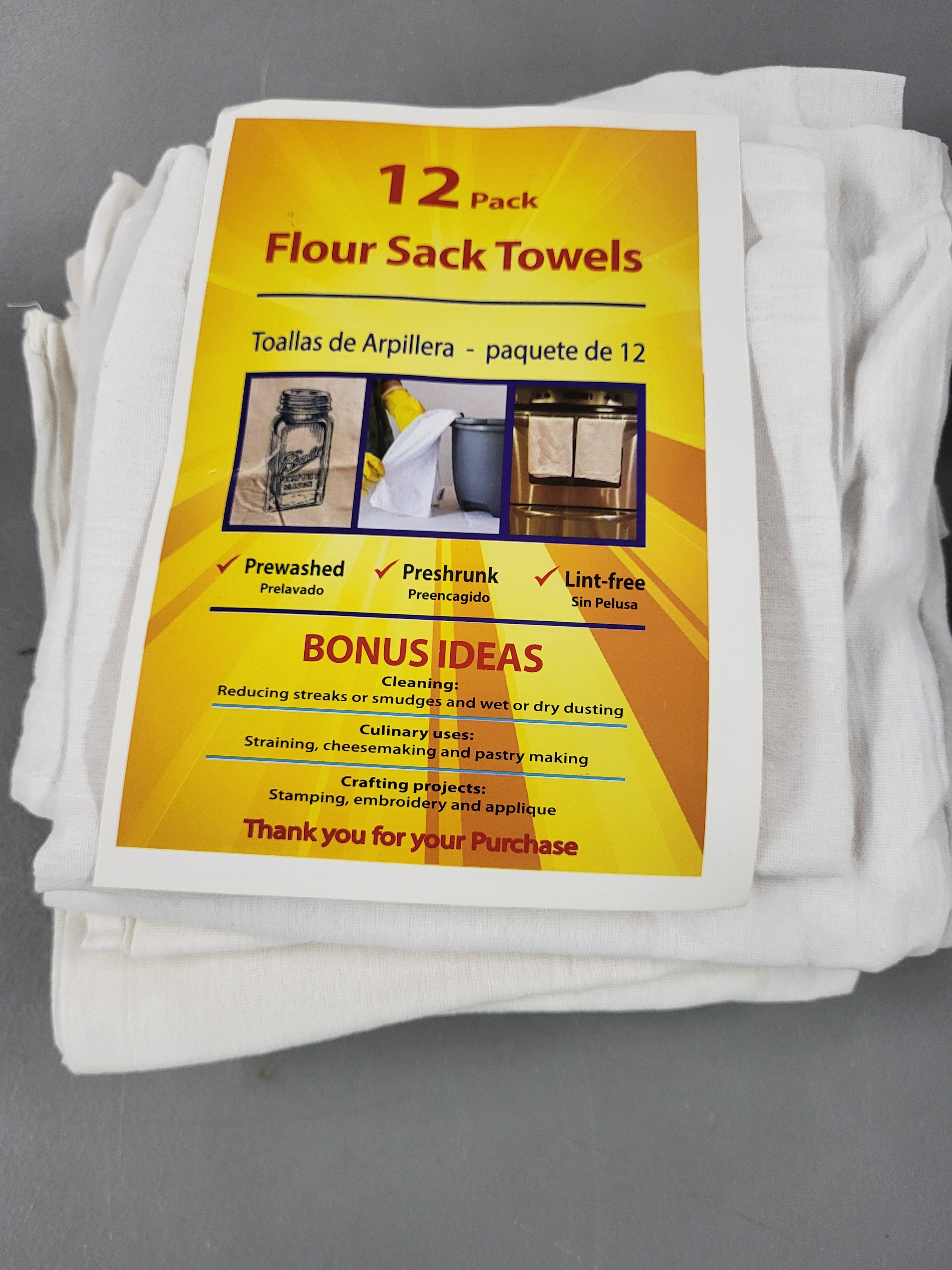 Simpli-Magic Flour Sack Kitchen Towels 24"x24" (12 Pack) â€“ 100% Cotton, Lint-Free, High Absorbent Tea Towels â€“ Perfect for Dish, Baking, Crafting