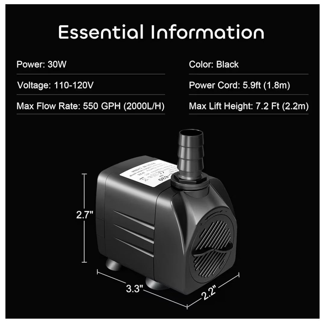 GROWNEER Submersive Pump 550GPH