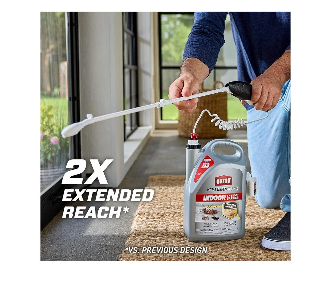 Ortho Home Defense Max Indoor Insect Barrier with Extended Reach Comfort Wand - Ready-To-Use Home Bug Spray, Kills Ants, Roaches, Spiders, Fleas and Ticks, 1 gal.