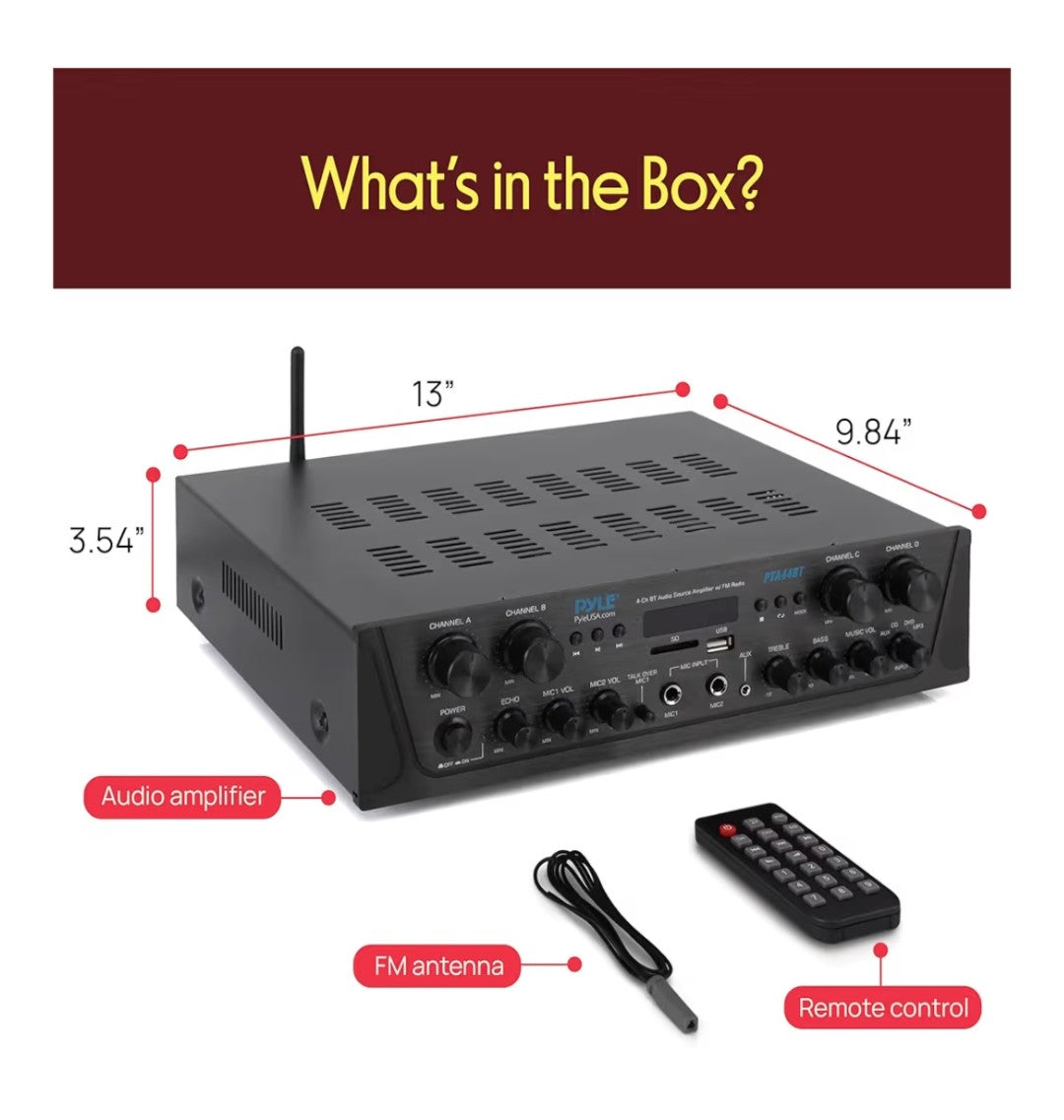 Pyle 4-Channel Audio Amplifier (PTA44BT)