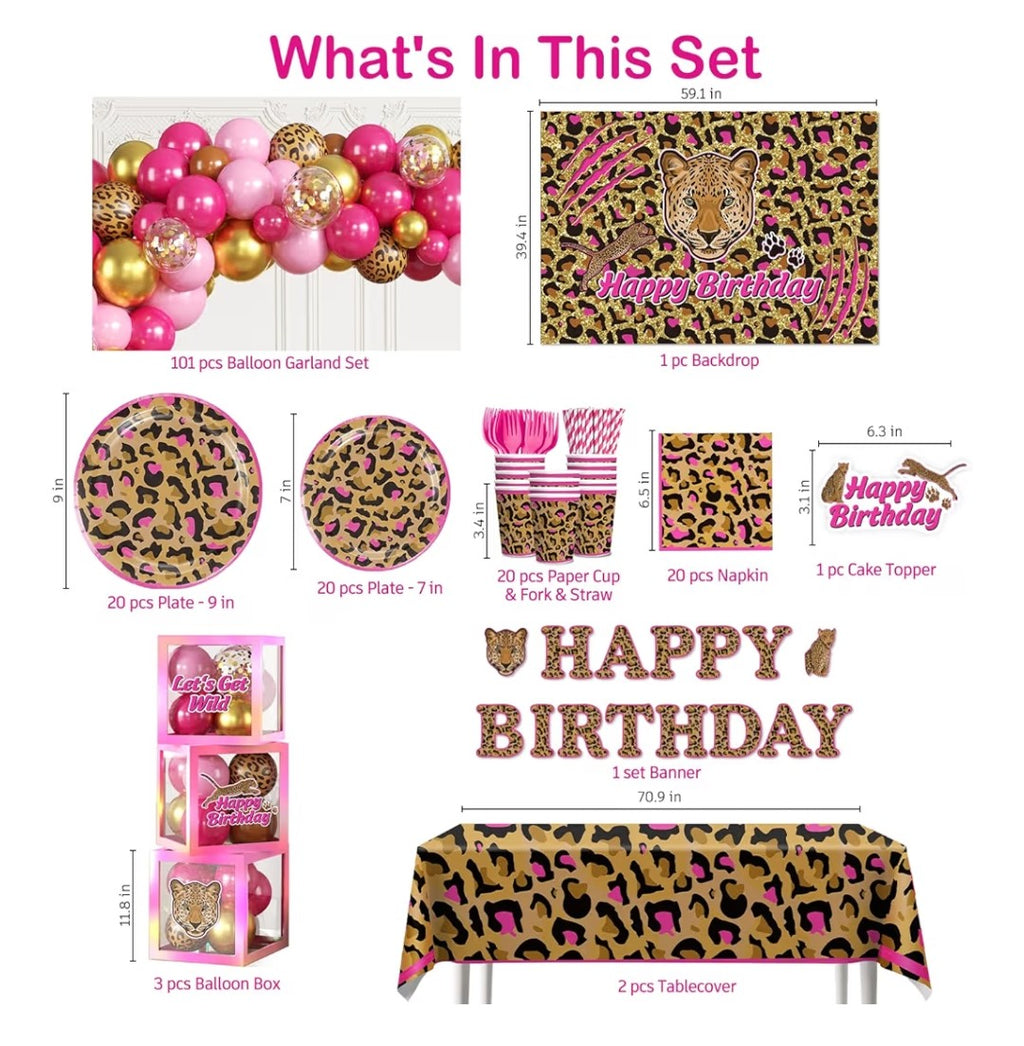 Pink Cheetah Print Birthday Decorations