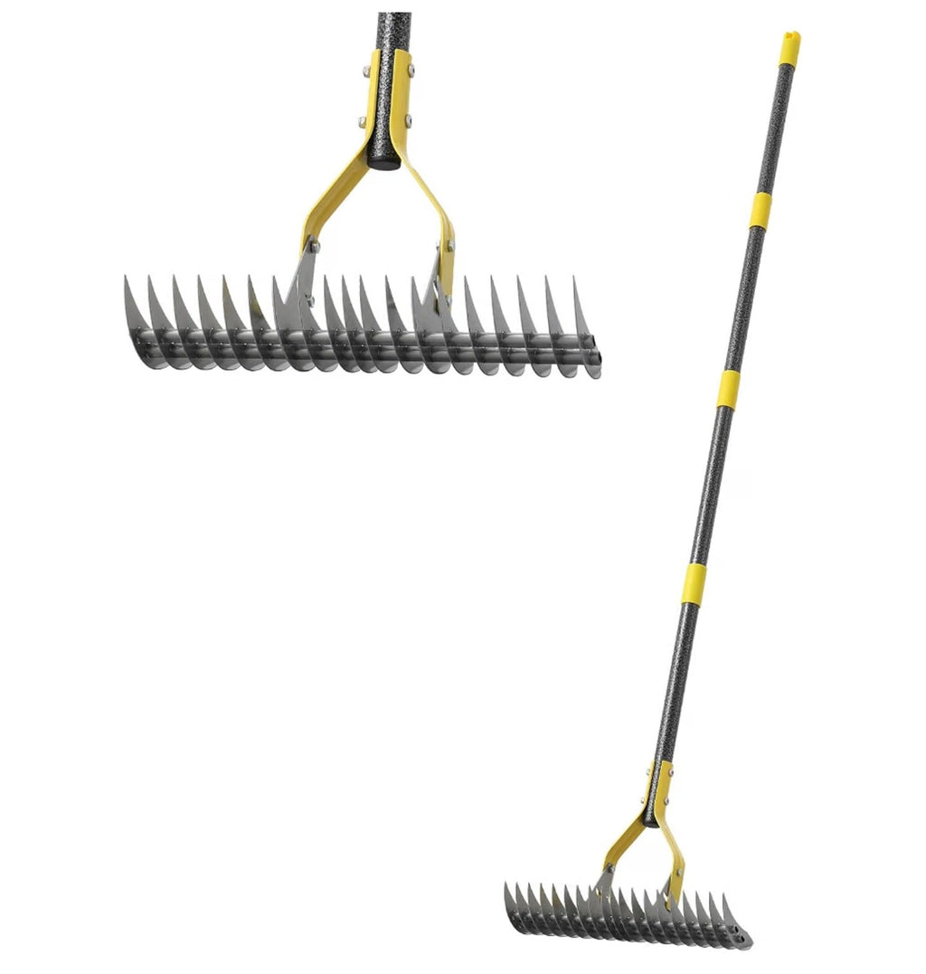 19-Tine Cold-Pressed Steel Dethatcher Rake - 72 inch Adjustable Handle.