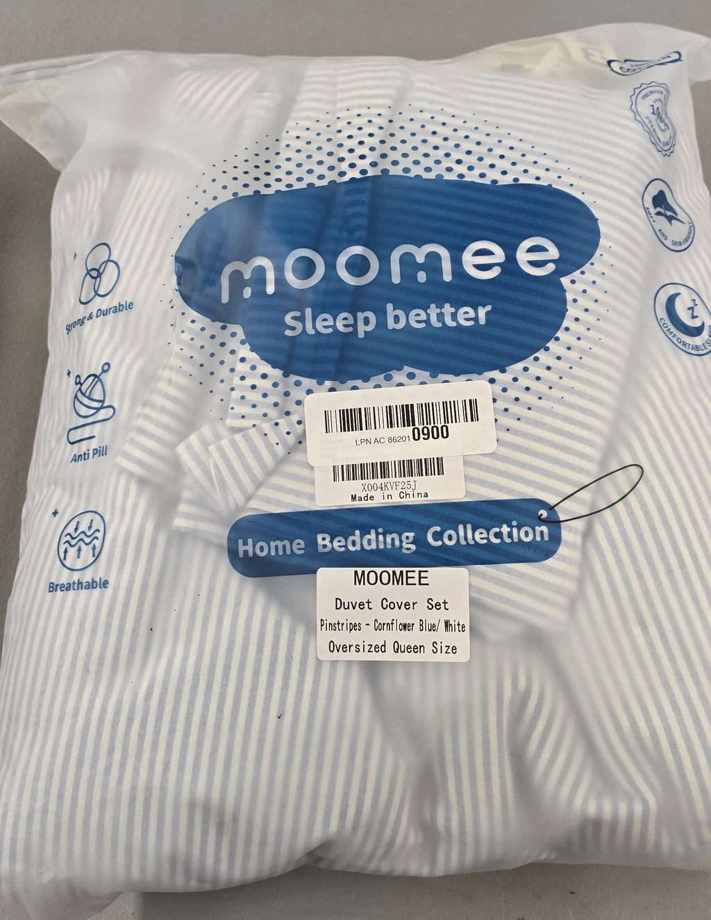 MooMee Striped Duvet Cover Set 100% Washed Cotton Linen Like