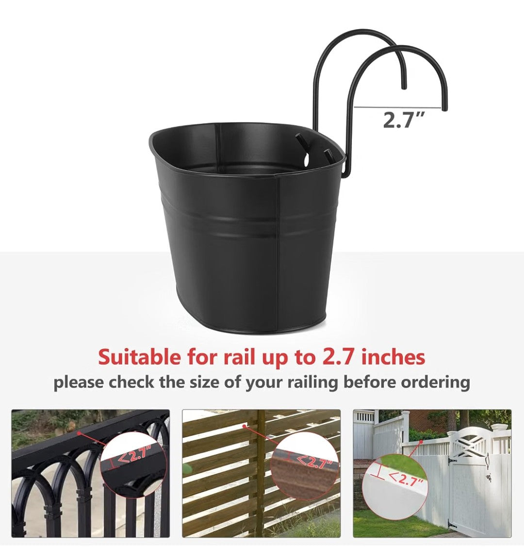 Hanging Flower Pots for Railing Fence 3 pieces