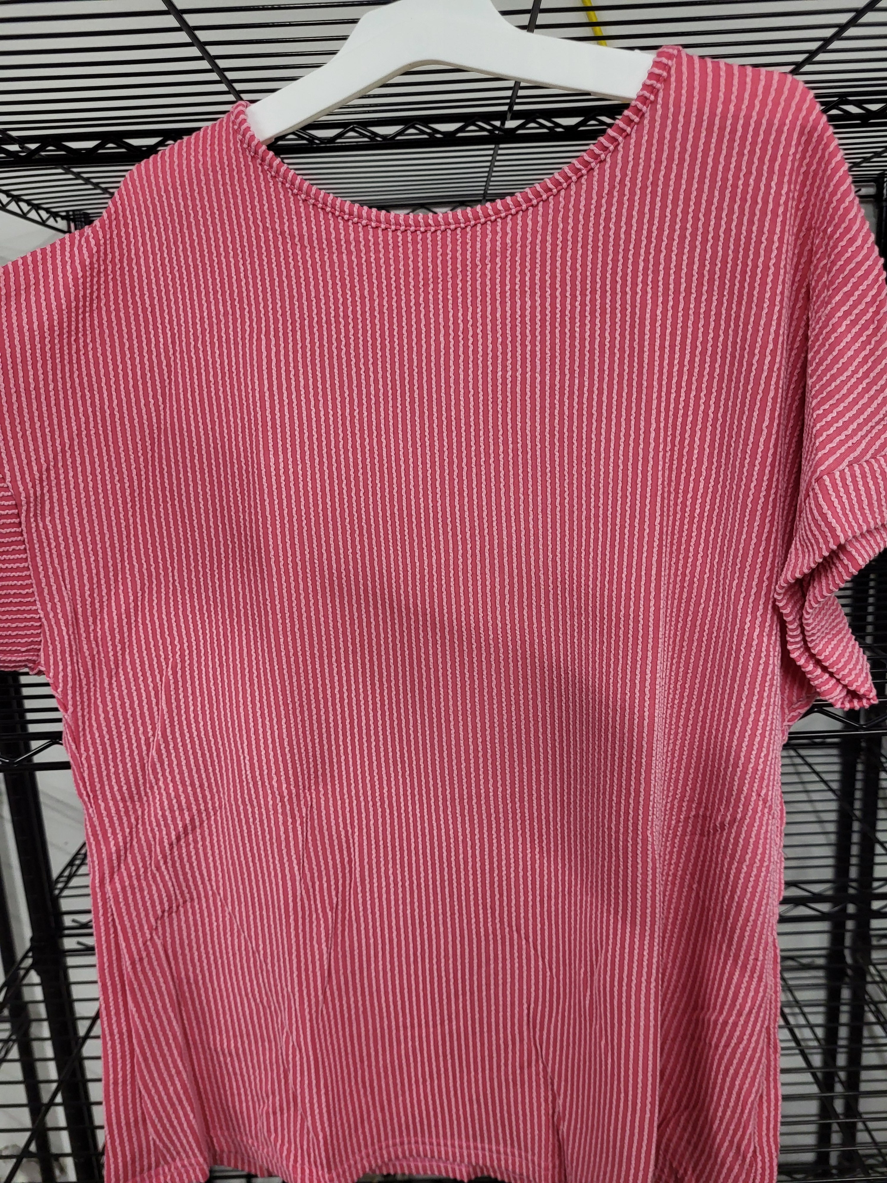 Round Neck Short Cap Blouse (Large)