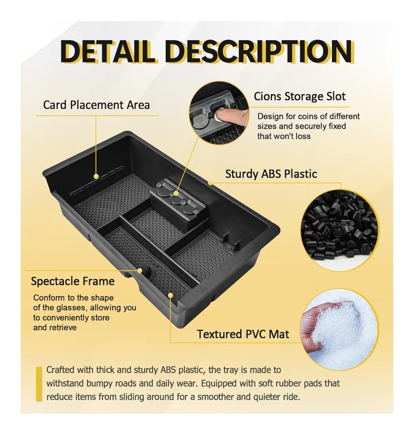 Center Console Organizer Tray Compatible with 2014-2018 Chevy Silverado/GMC Sierra 1500 and 2015-2019 2500HD/3500HD