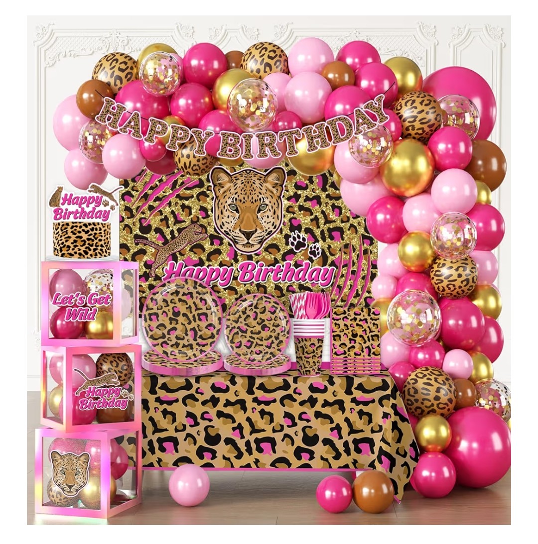 Pink Cheetah Print Birthday Decorations