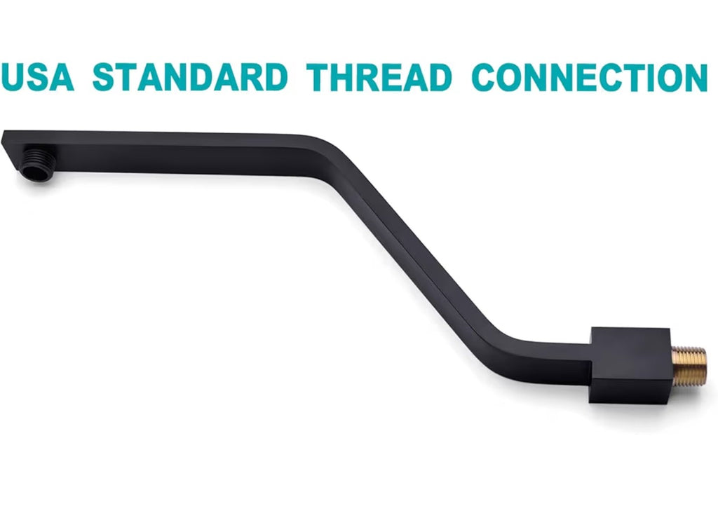 16 Inch S Shape Matte Black Shower Head Arm, Square Wall Mounted Shower Arm and Flange Included