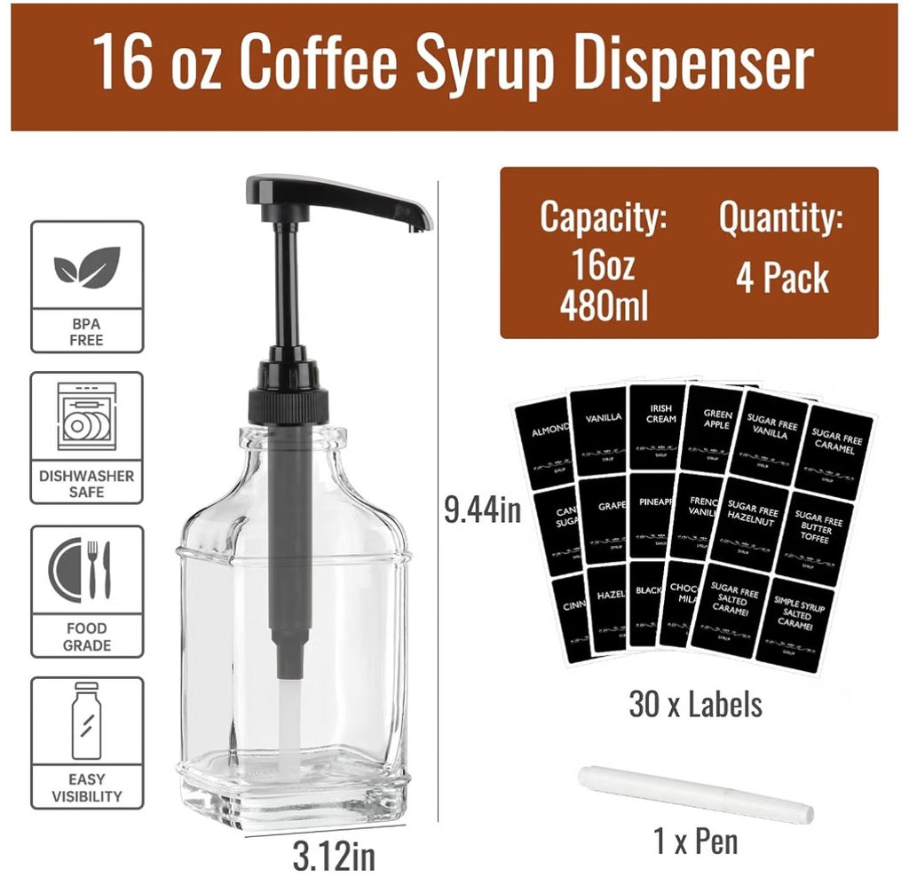 16oz Coffee Syrup Dispenser (4 pack)
