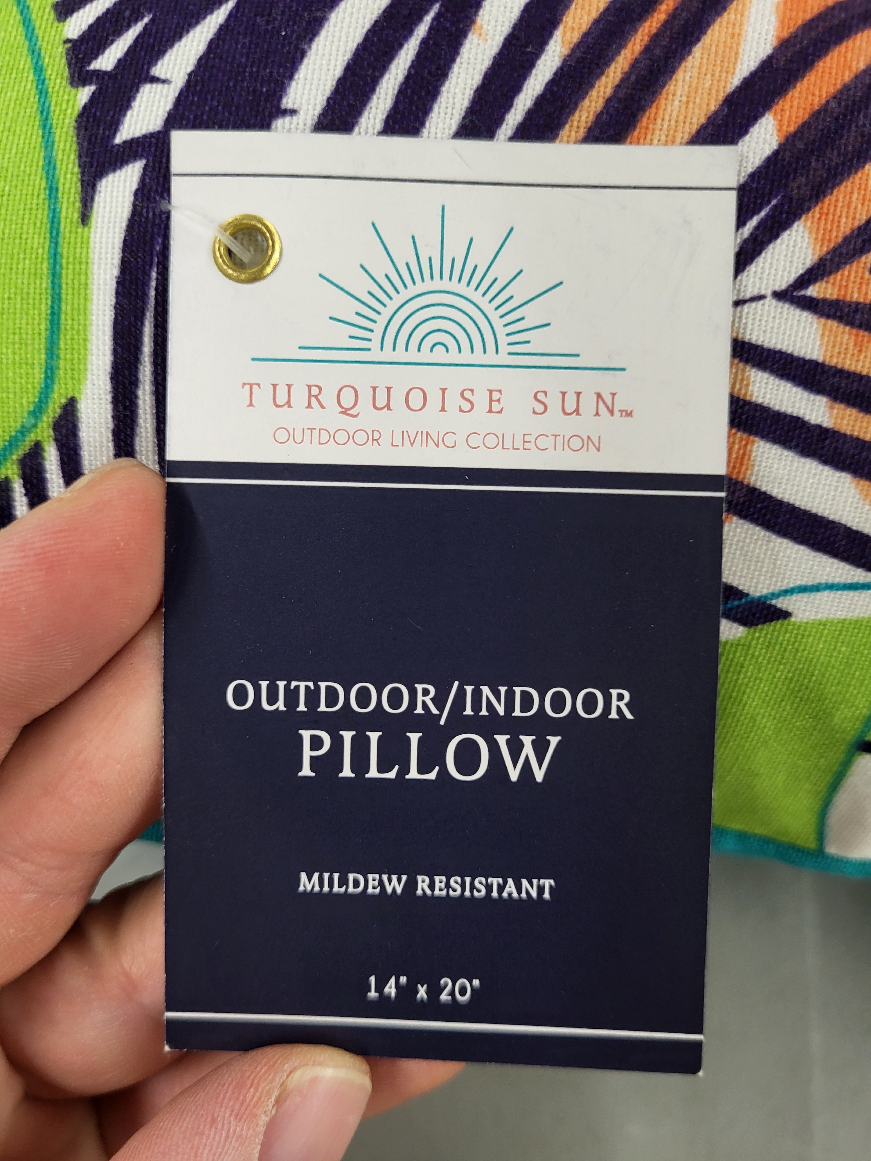 Turquoise Sun Outdoor/Indoor Pillow 14in x 20in