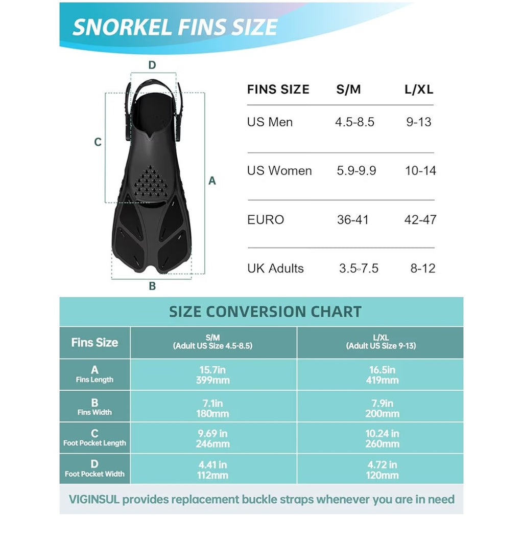 Viginsul Full Face Snorkel & Adjustable Fins