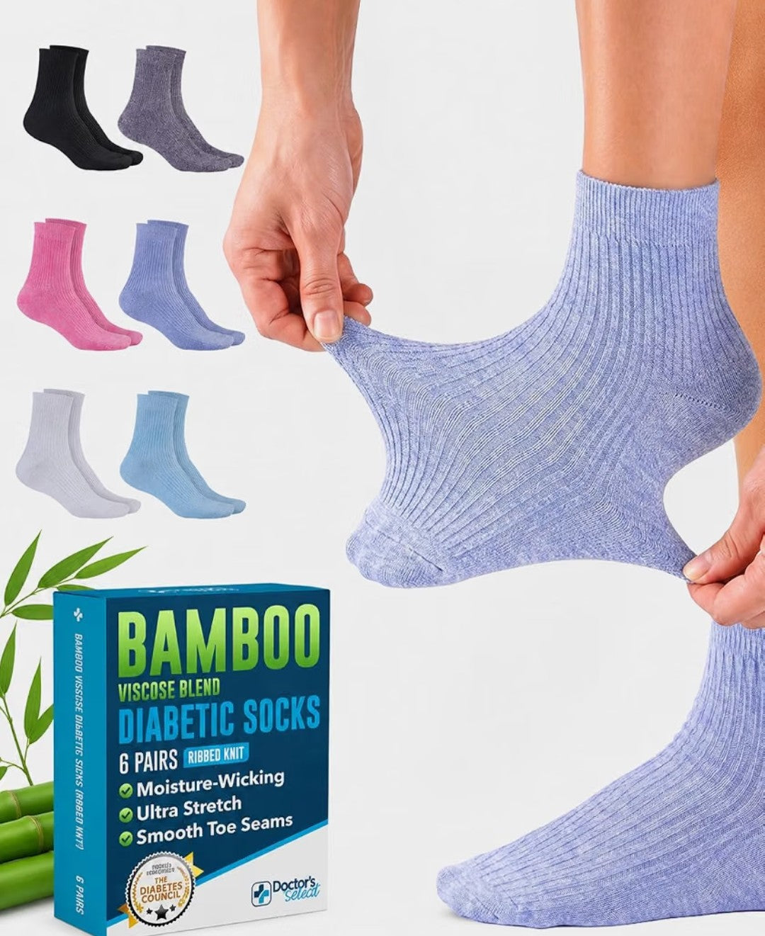 Diabetic Socks, Men's 5-9 Women's 6-10 (6 pack)