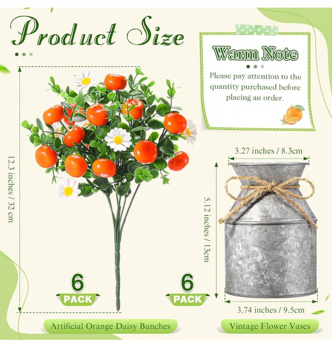 Artificial Fruit Daisy Plant with Metal Buckets (6 sets)