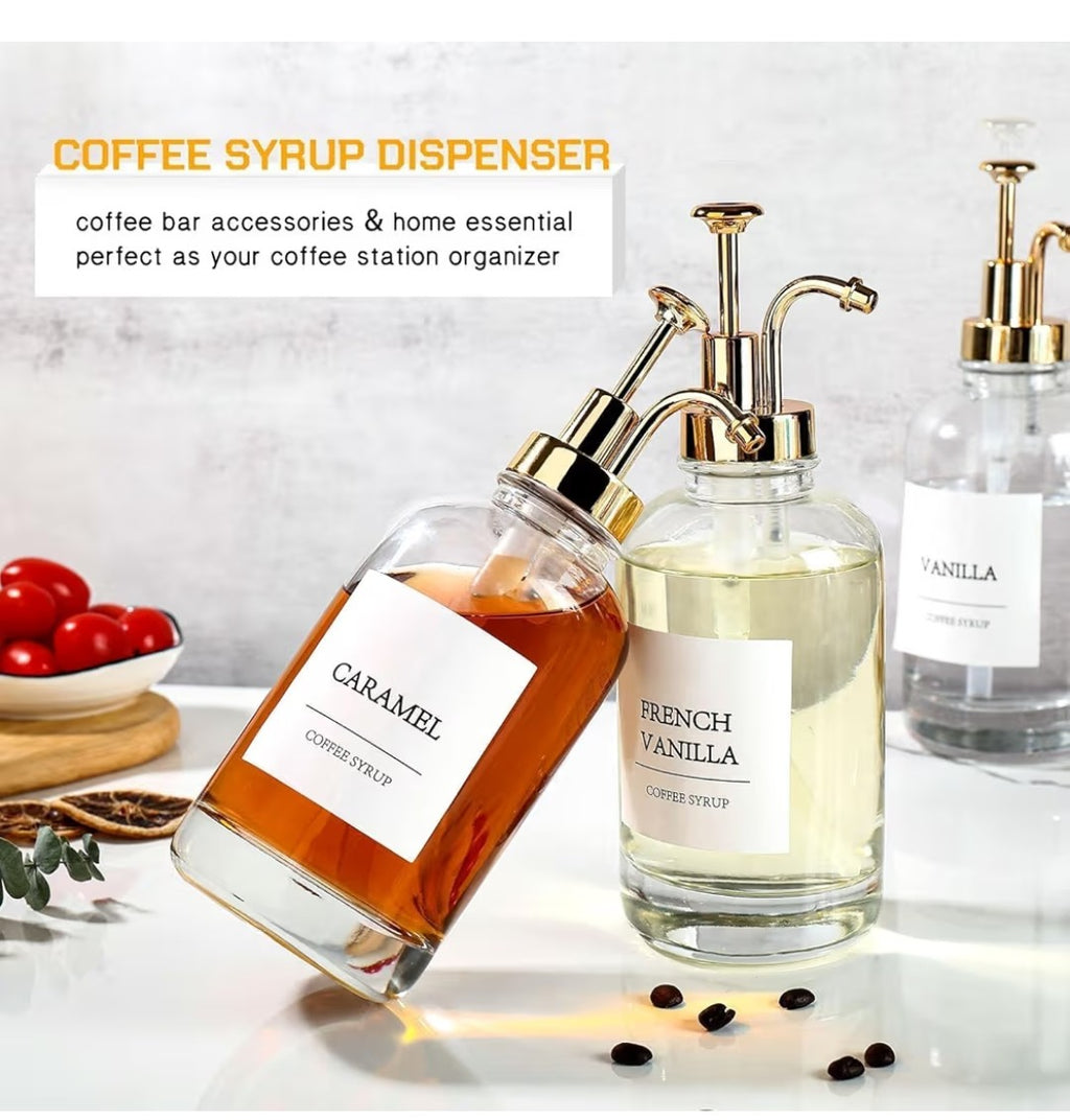 Coffee Bar Syrup Dispensers with Labels (4 pack)