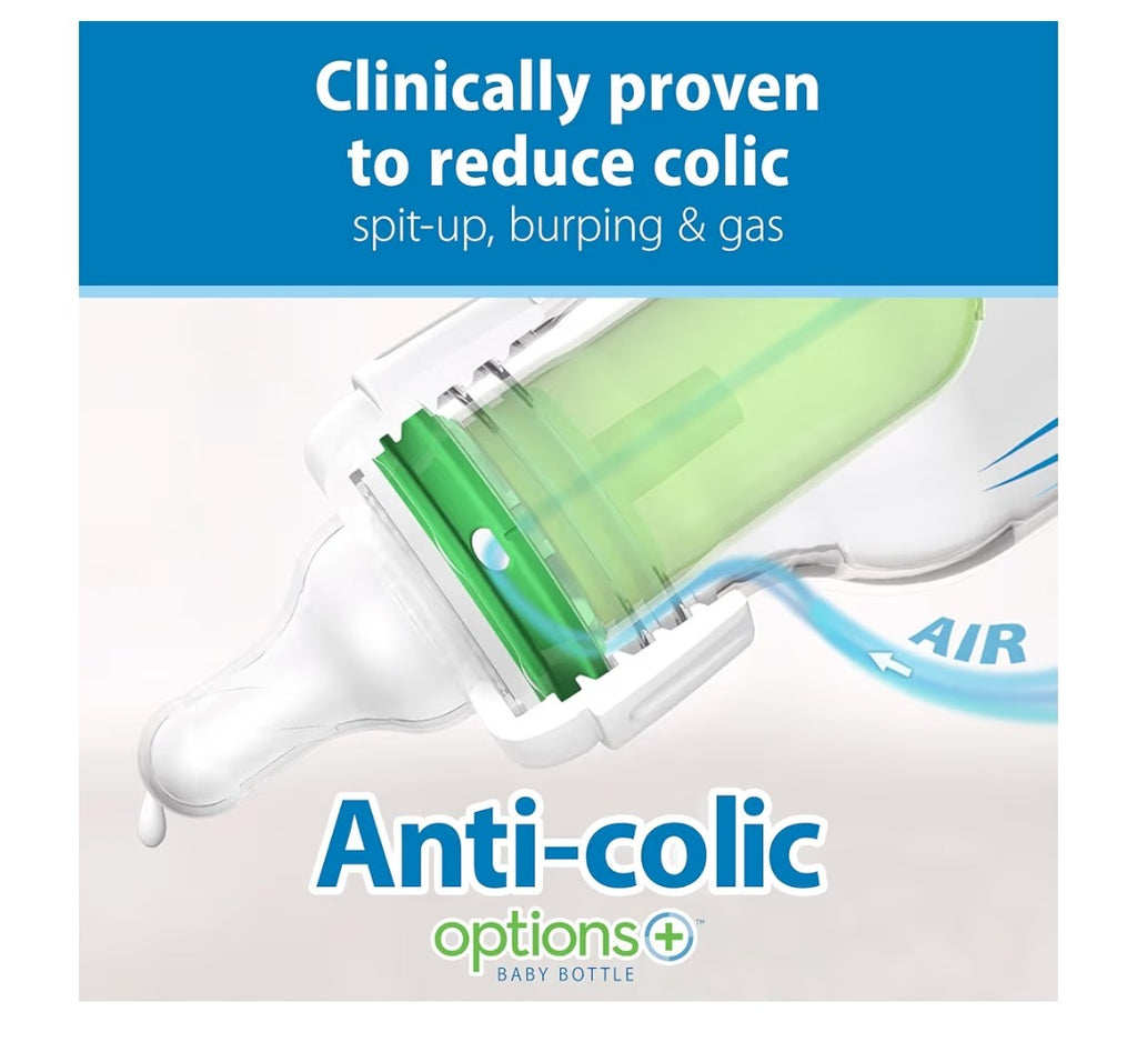 Dr. Brown's Anti-Colic Options+ Narrow Glass Baby Bottle with Level 1 Slow Flow Nipple, BPA-Free, 4 oz/120mL, 4-Pack
