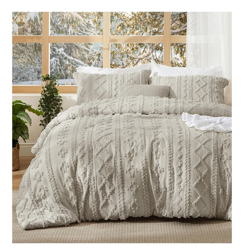 Bedsure Tufted Boho Comforter Queen Size Set 3pcs
