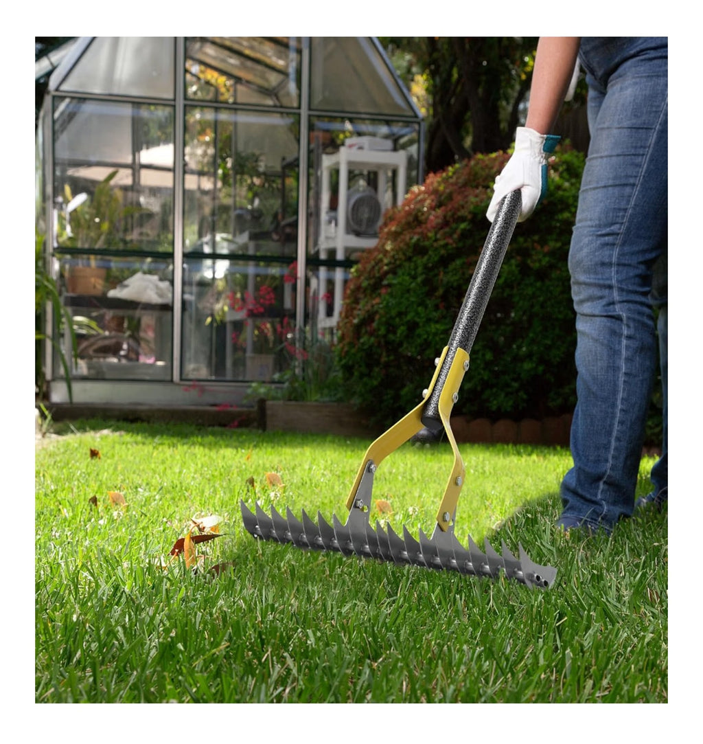 19-Tine Cold-Pressed Steel Dethatcher Rake - 72 inch Adjustable Handle.