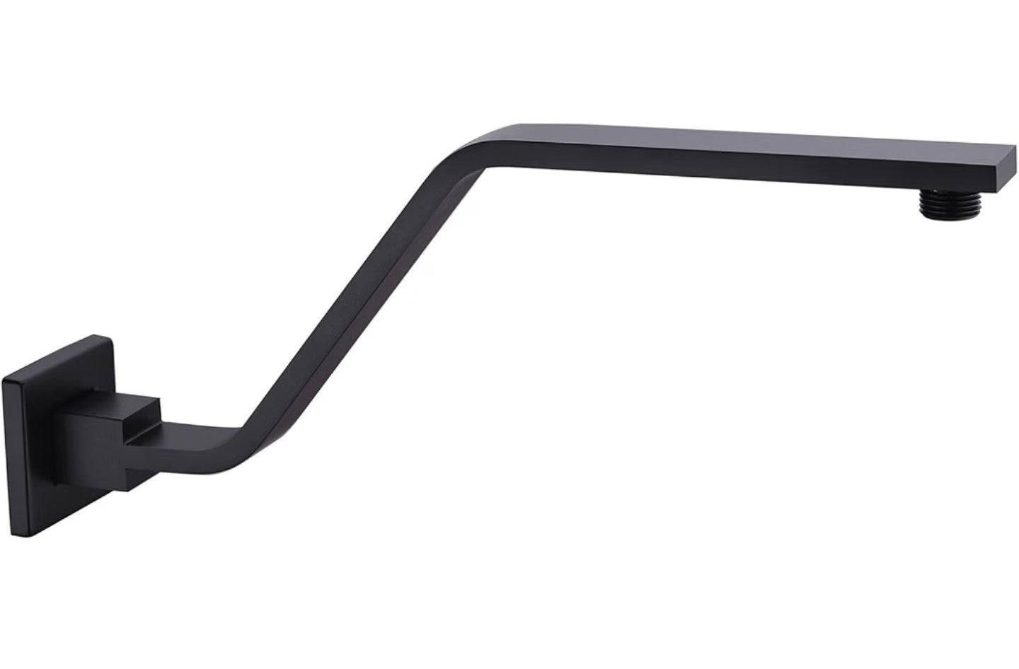 16 Inch S Shape Matte Black Shower Head Arm, Square Wall Mounted Shower Arm and Flange Included
