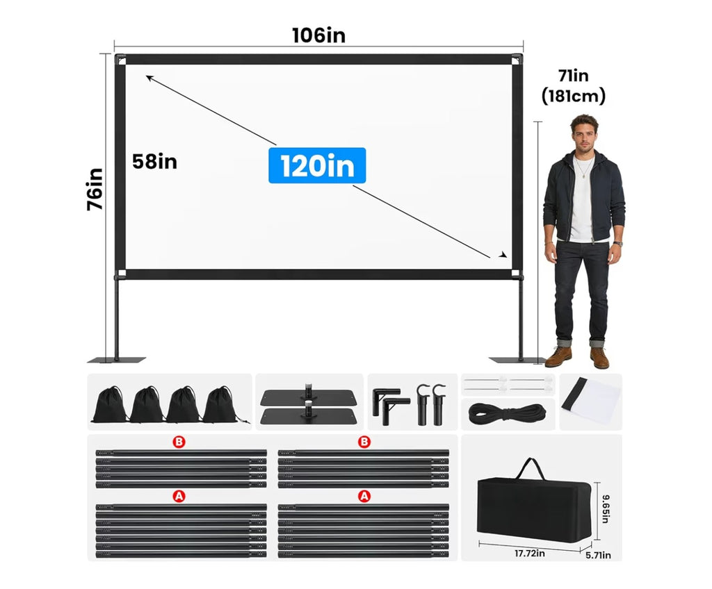 120inch Projector Screen with Stand: Portable Projector Screen